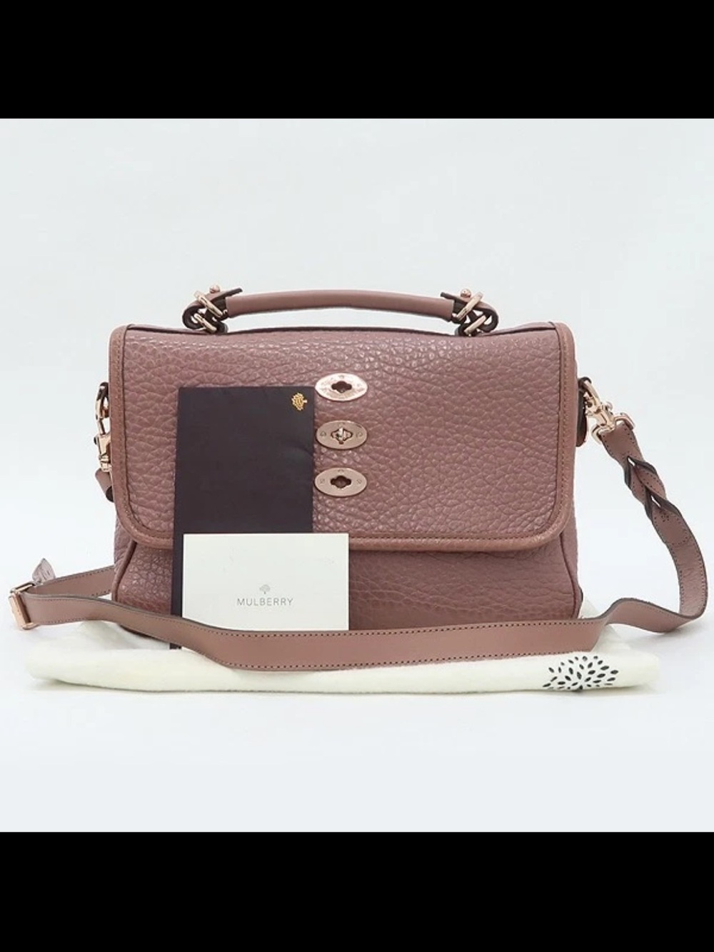 Mulberry Mauve Leather Top-Handle Satchel with Gold Hardware